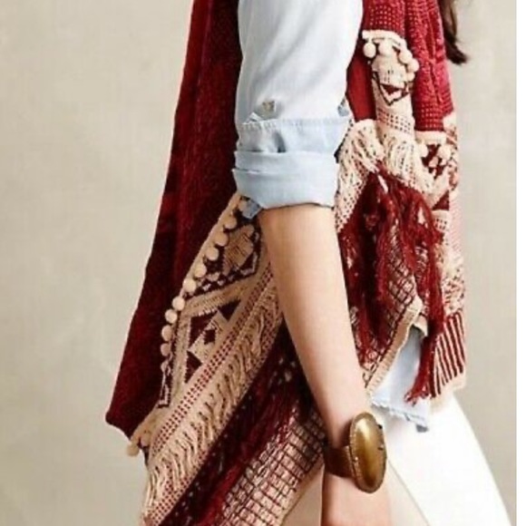 LIKE NEW ANTHROPOLOGIE BOHO FRINGE VEST. - Picture 2 of 8